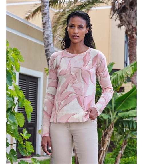 Cashmere Leaf Print Sweater