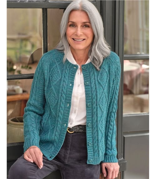 Strickjacke mit Zopfmuster aus reiner Wolle für Damen 