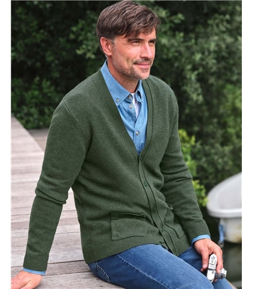 Mens Lambswool V Neck Cardigan
