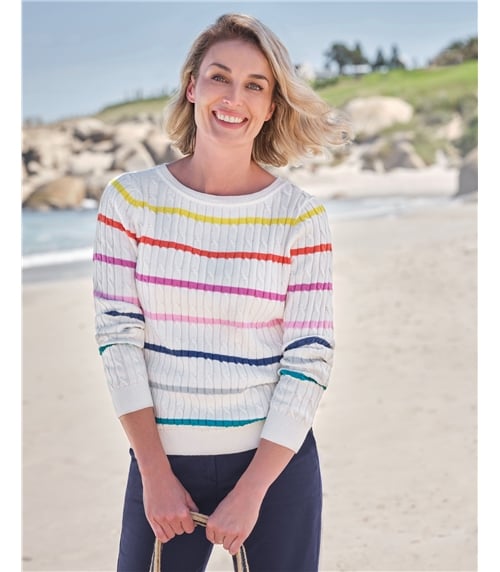 Pullover mit Streifen und Zopfmuster