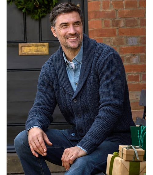 Cardigan à col châle en maille torsadée - Homme - Pure Laine d'agneau 