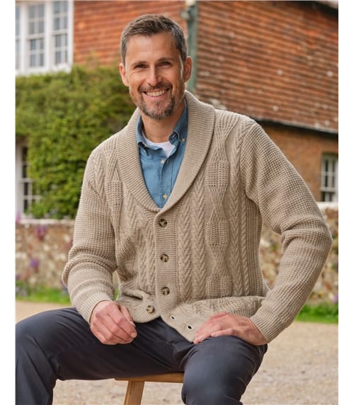 Cardigan à col châle en maille torsadée - Homme - Pure Laine d'agneau 