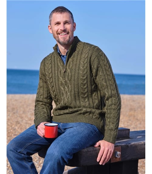 Мужской свитер крупной вязки из натуральной овечьей шерсти на молнии