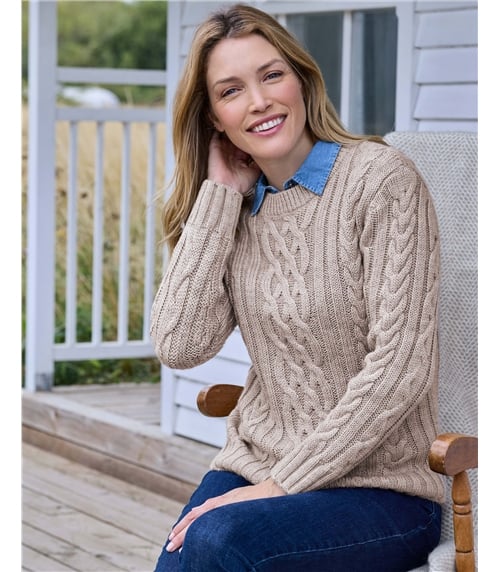 100% Pure Wool Aran Crew Neck Jumper
