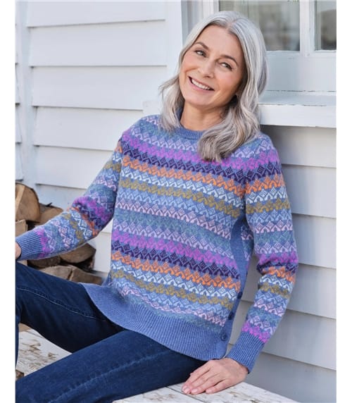 Fairisle-Streifen-Pullover mit Seitenknöpfen 