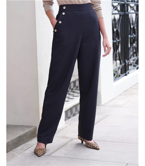 Button Detail Straight Trousers