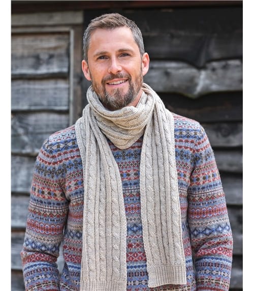 Mens Pure Wool Cable Scarf