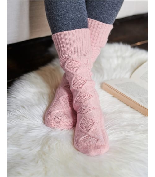 Zopfstrick-Socken aus reiner Lammwolle 