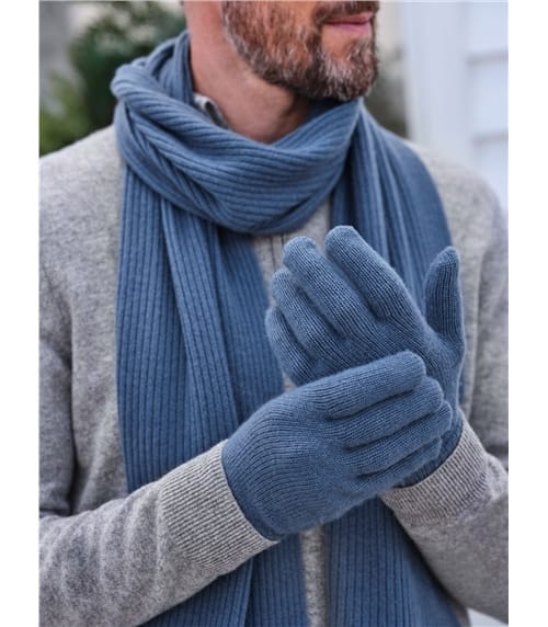 Mens Pure Cashmere Ribbed Gloves