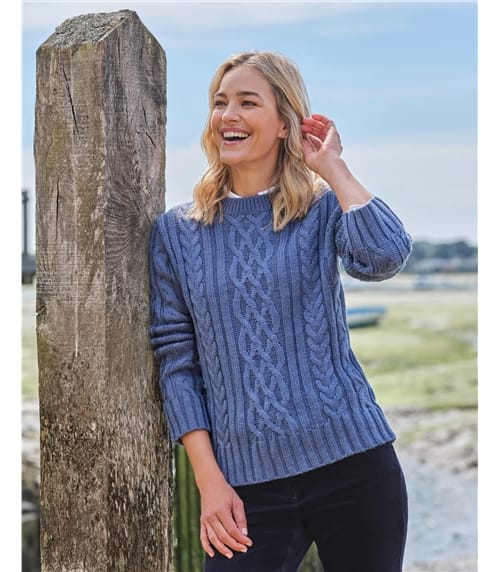 Aran-Pullover aus reiner Wolle mit Rundhalsausschnitt für Damen