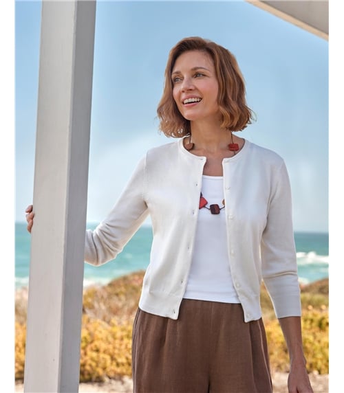 Cardigan court à manches 3/4 - Femme - Soie & Coton