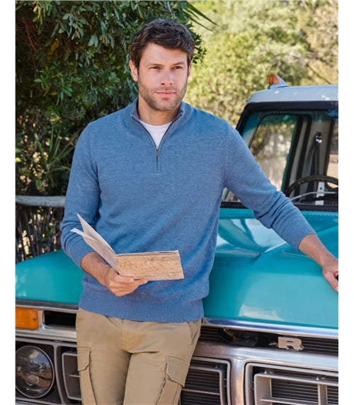 Cashmere and Merino Zip Neck Sweater