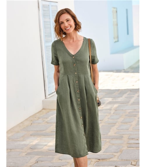 Leinenkleid mit Knopfleiste