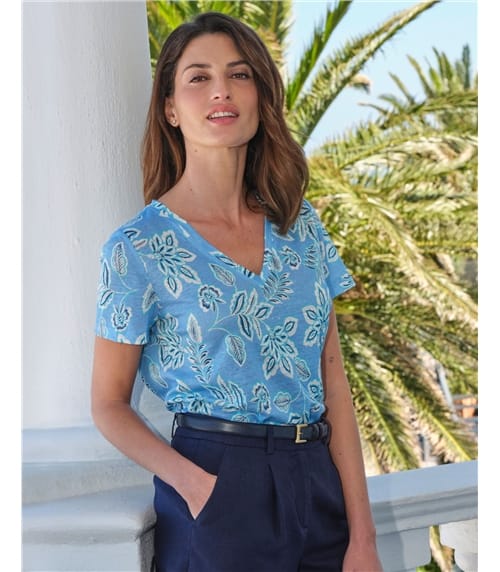 Linen Jersey V Neck T-Shirt LWR48