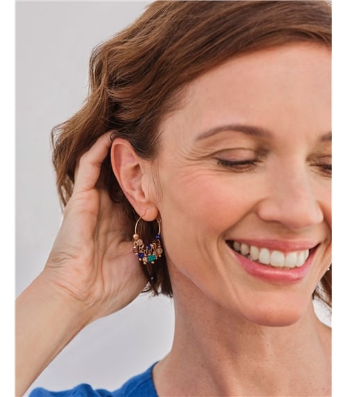 Ohrhänger mit Holz-, Glas- & Metallperlen