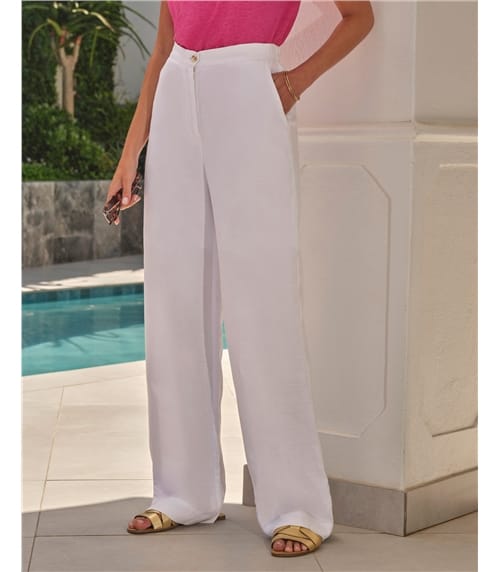 Linen Blend Wide Leg Trousers