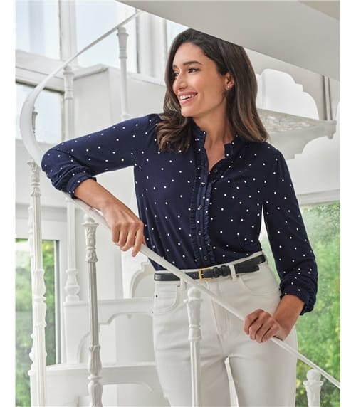 Ruffle Trim Jersey Shirt