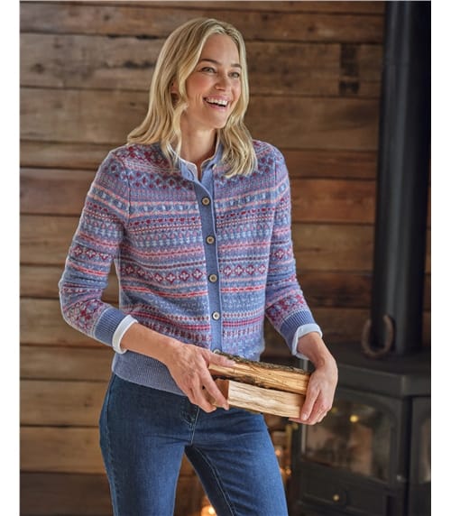 Lambswool Fairisle Crew Neck Cardigan