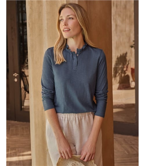 Frill Collar Popper Detail Top