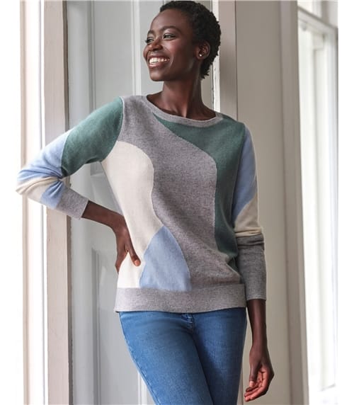 Wool Cashmere Abstract Intarsia Sweater
