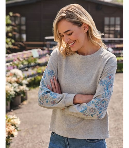Embroidered Sleeve Sweatshirt