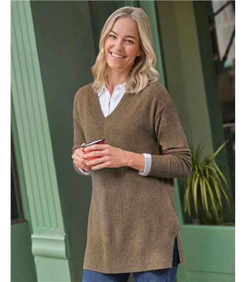 Cashmere Merino Deep V Neck Tunic