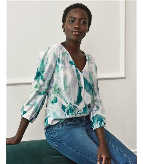 V Neck Puff Sleeve Blouse