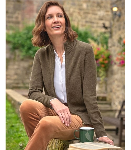 Strickjacke mit Reißverschluss aus Lammwolle für Damen
