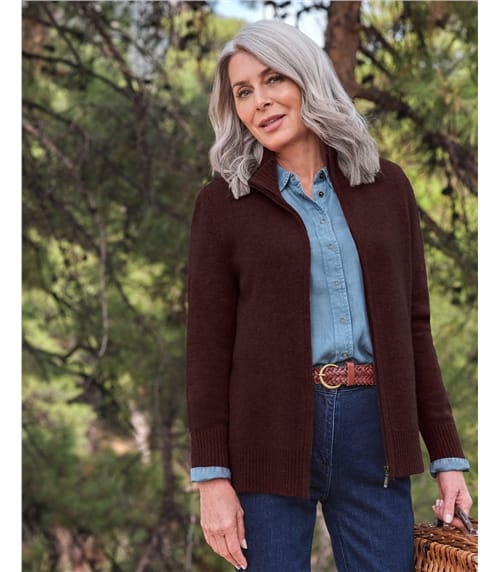 Cardigan ajusté à fermeture éclair - Femme - Laine d’agneau certifiée 100% RWS