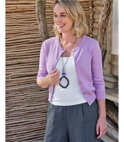 Silk and Cotton 3/4 Sleeve Crop Cardigan