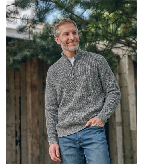 Melierter Pullover mit Reißverschlusskragen