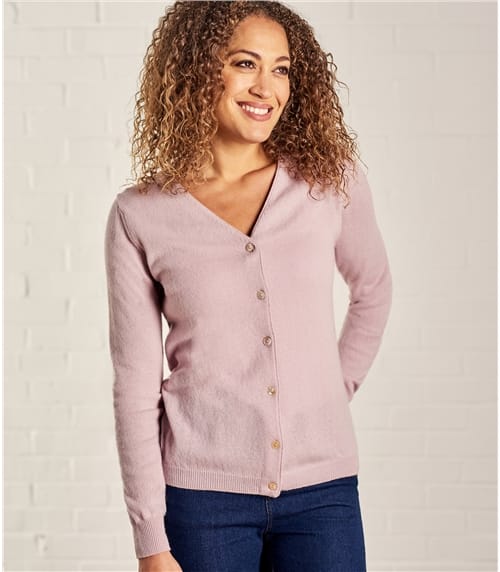 Lavender Marl Womens Cashmere And Merino Luxurious V Neck Cardigan