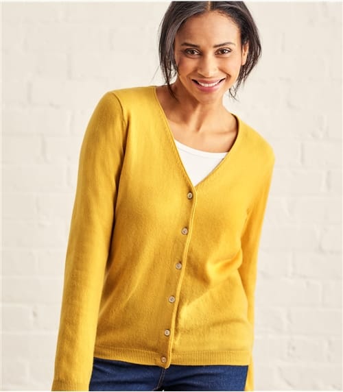 Cream Womens Cashmere & Merino Luxurious V Neck Cardigan WoolOvers US