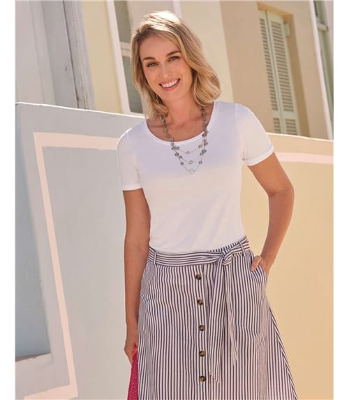 T-Shirt mit U-Boot-Ausschnitt aus Bio-Baumwolle für Damen 