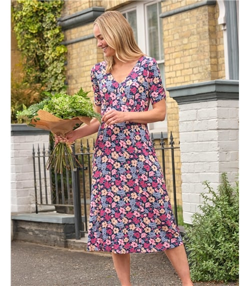 Robe midi à manches froncées et col V