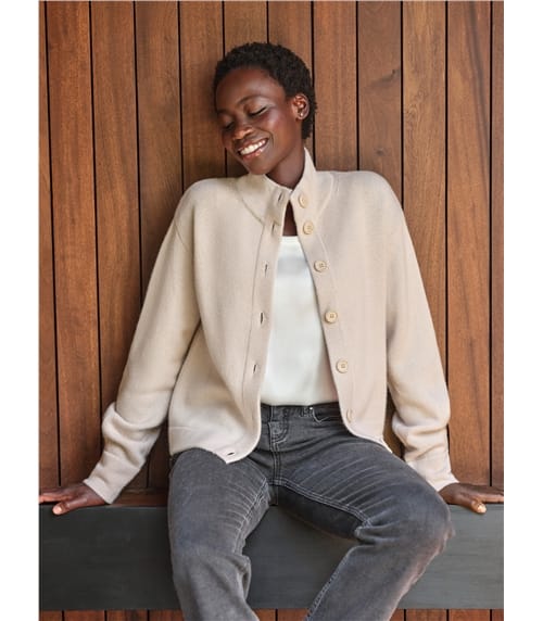 Wool Cashmere Funnel Neck Cardigan