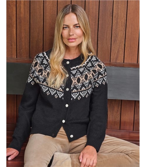 Cashmere Blend Fairisle Diamante Button Cardigan