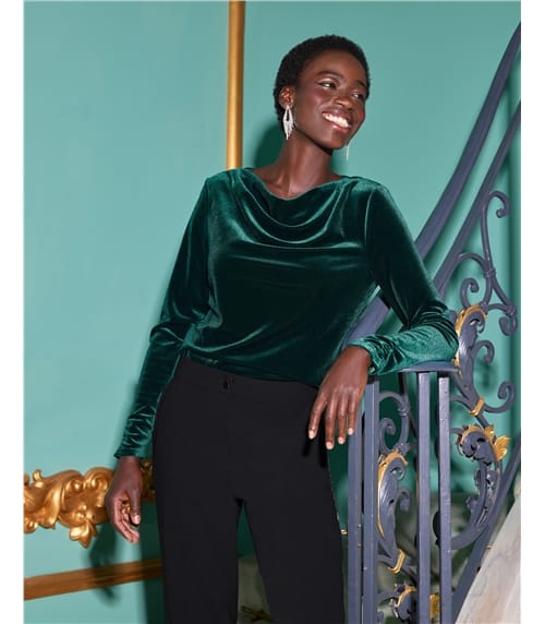 Velour Draped Neck Top