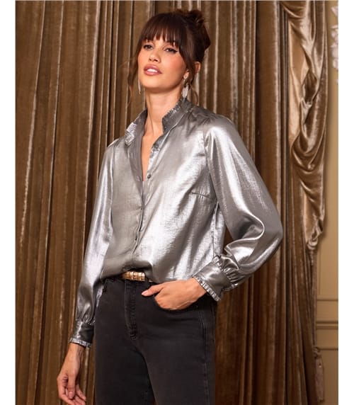 Shimmer Frill Collar Shirt