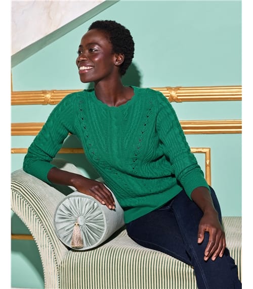 Wool Cashmere Scallop Neck Cable Sweater