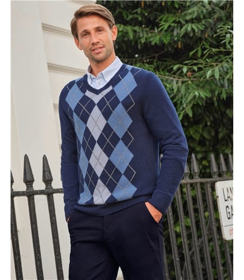 Wool Cashmere Argyle Sweater