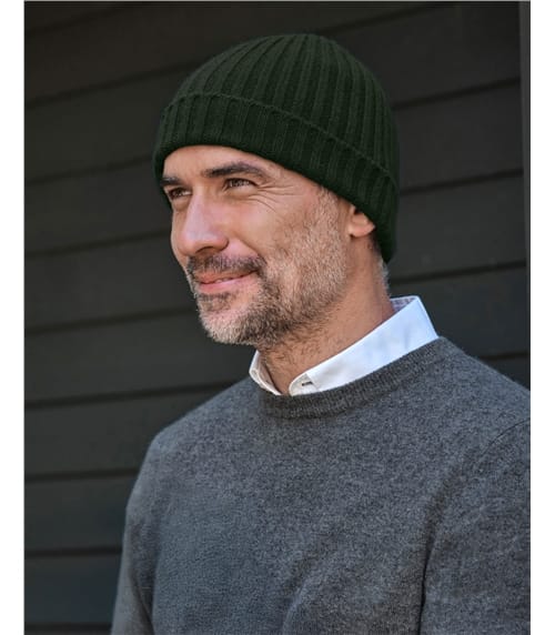 Mens Pure Cashmere Ribbed Hat