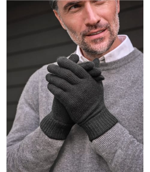 Mens Pure Cashmere Ribbed Gloves