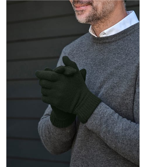 Mens Pure Cashmere Ribbed Gloves