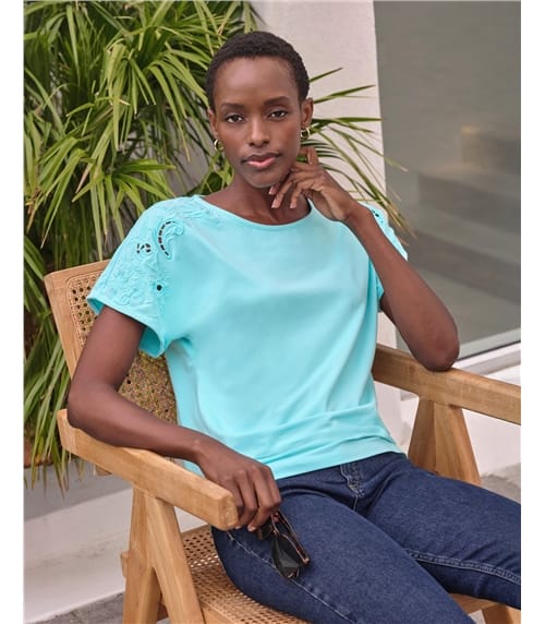 Embroidered Shoulder Short Sleeve Top