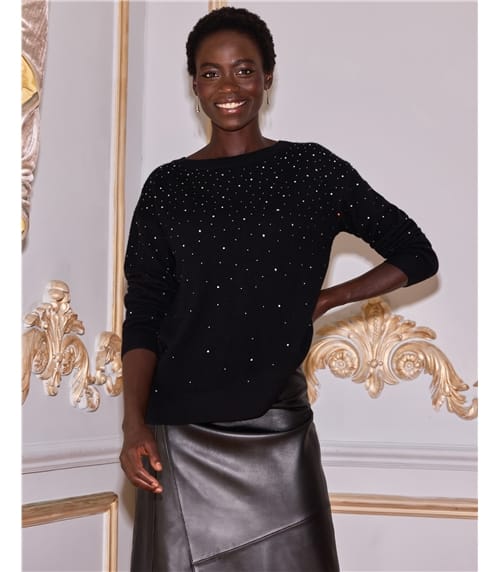 Wool Cashmere Sparkle Tie Back Sweater