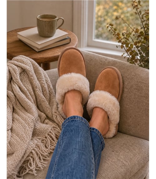 Pantoffeln aus Schafleder mit Schaffell für Damen