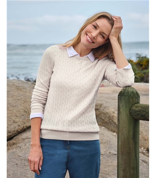 Cashmere Merino Cable Crew Neck Sweater