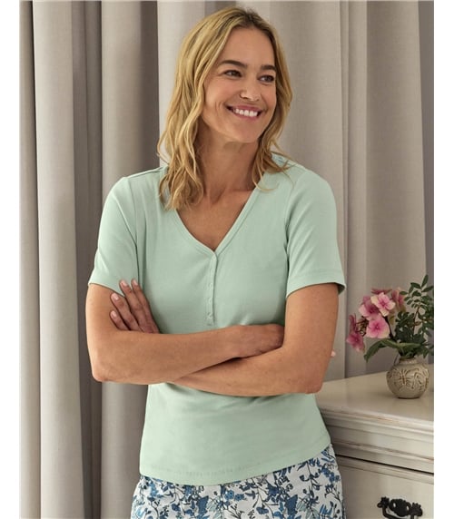Short Sleeve Rib Henley Top