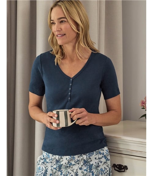 Short Sleeve Rib Henley Top